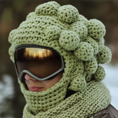 Crochet Broccoli Ski Helmet Cover