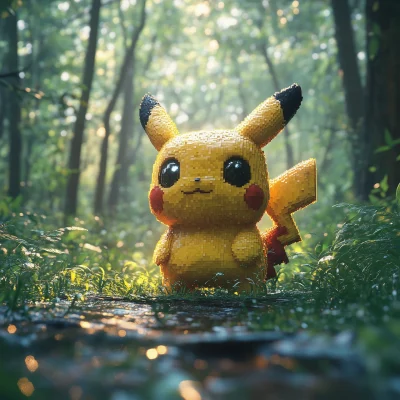 Pixelated Pikachu in the Forest