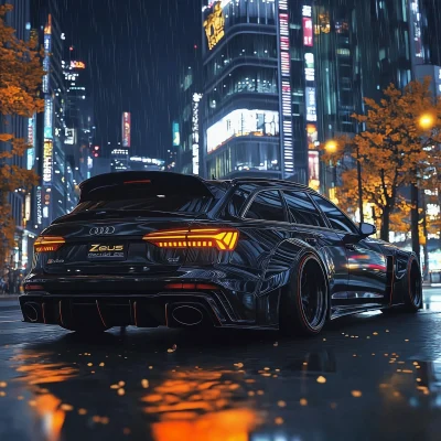 Black Audi RS6 Avant at Night