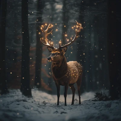 Majestic Deer in Snowy Forest