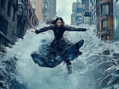 A Woman Flying Through Water