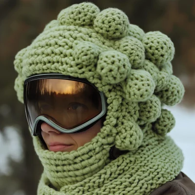 Crochet Broccoli Ski Helmet Cover