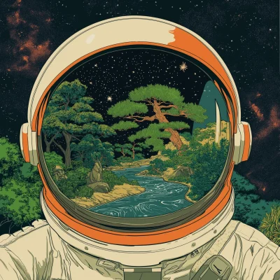 Astronaut in Cosmic Zen Garden