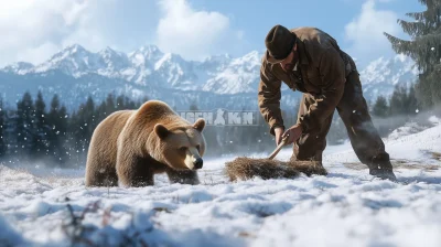 Cowboy and Bear in the Snow