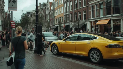 Yellow Electric Taxi in Amsterdam