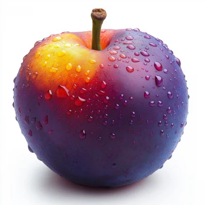 Colorful Plum with Water Drops