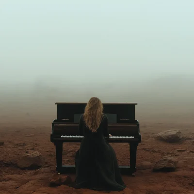 Woman Playing Piano in Red Rocks