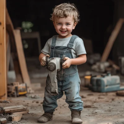 Joyful Boy with Chisel Machine