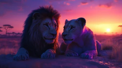 Lion and Lioness at Sunset