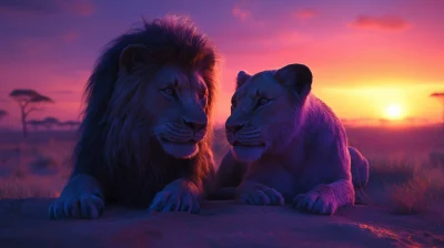 Lion and Lioness at Sunset