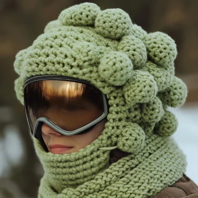 Crochet Broccoli Ski Helmet Cover