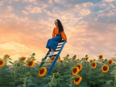 Girl in Sunflower Garden