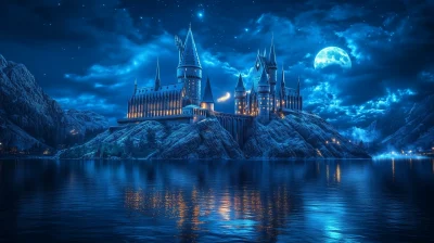 Majestic Hogwarts Castle at Night