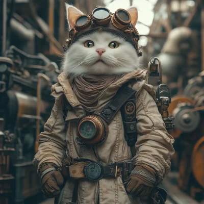 Steampunk Cat in Factory