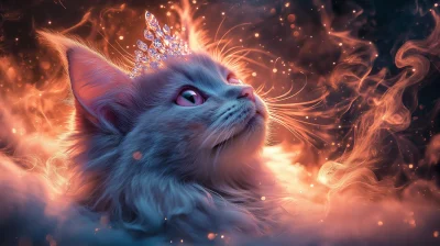 Mystical Cat in Vibrant Night Sky