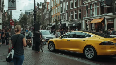 Yellow Electric Taxi in Amsterdam