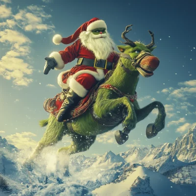 Grinch Riding Reindeer