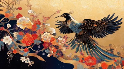 Bird with Japanese Pattern