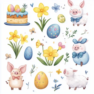 Cute Easter Doodle Vector Set