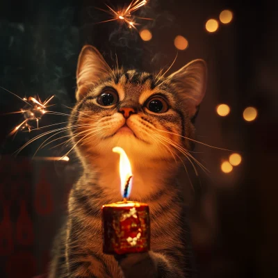 New Year Celebration with a Cat