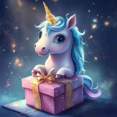 Realistic Unicorn in a Gift Box