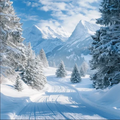 Winter Landscape in Swiss Mountains