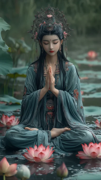 Graceful Guanyin Among Lotuses