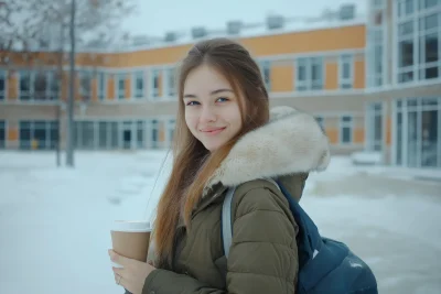 Smiling Student in Winter