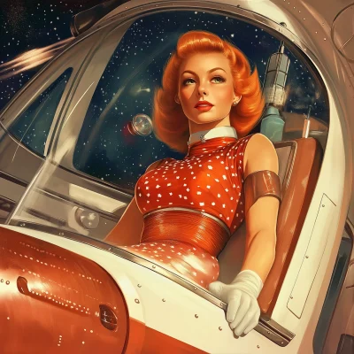 1950s Retro Woman on Spaceship