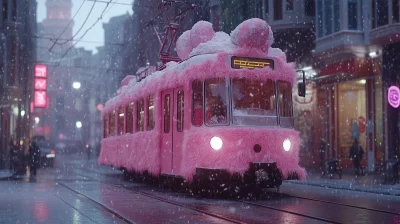 Pink Furry Tram in Istanbul