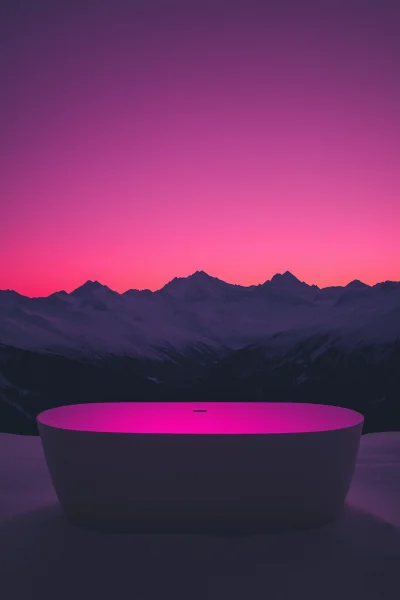 Minimalist Bathtub in Snowy Mountains