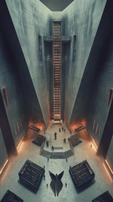 Brutalist Banking Interior