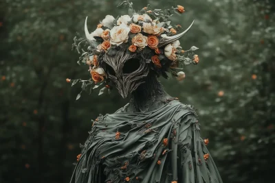 Beautiful Female Demon in Green Forest