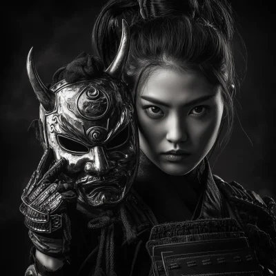 Samurai Woman with Oni Mask