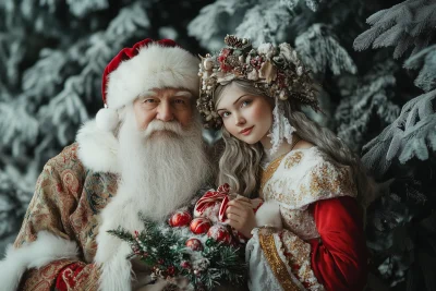 Father Frost and Snow Maiden Preparing for New Year