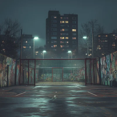 Urban Football Cage at Night