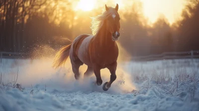 Galloping Draft Horses in Snow