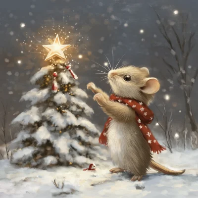 Mouse Decorates Christmas Tree