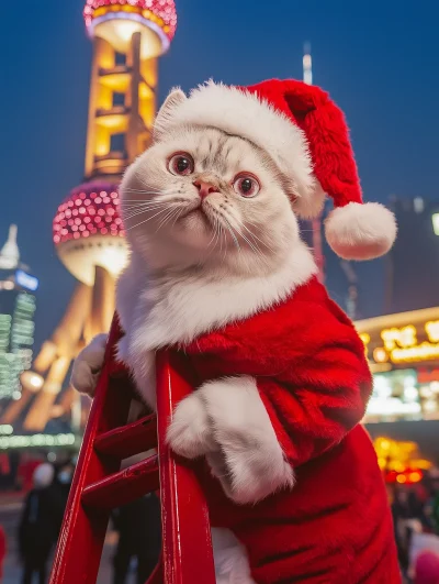 Giant Cat Santa Climbing Tower