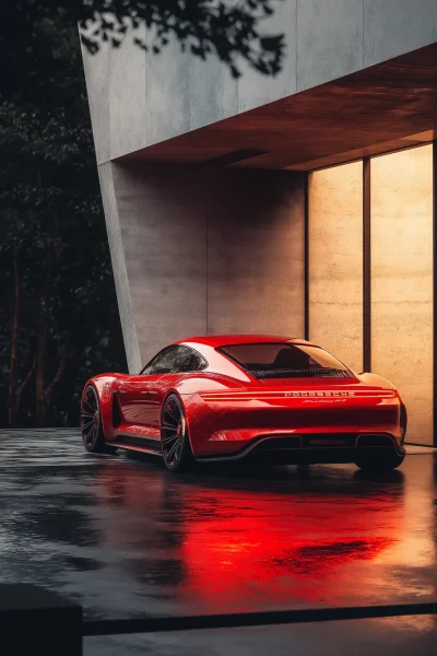 Futuristic Red Porsche Concept Car