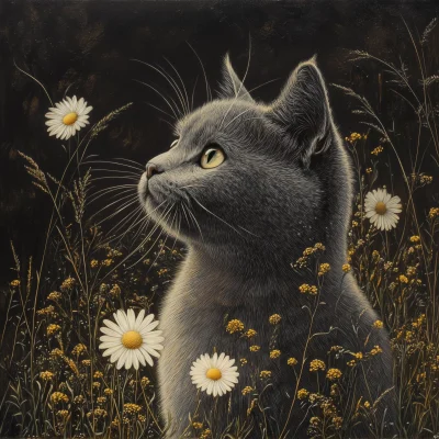 Chartreux Cat with Daisy