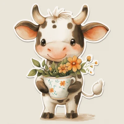 Cute Cow with Porcelain Cup