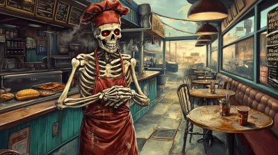 Skeleton Chef at Fast Food Joint