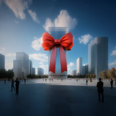 Cityscape with Giant Bow