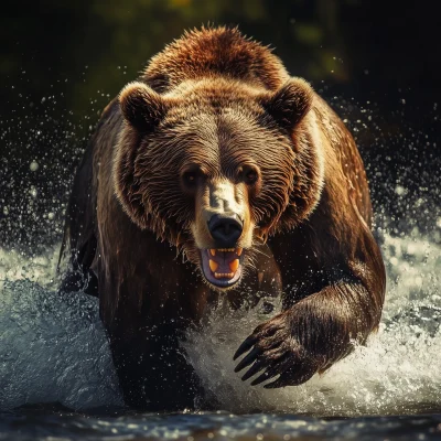 Angry Grizzly Bear in Water