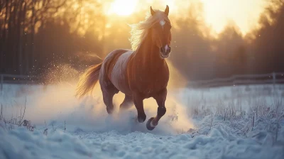 Galloping Draft Horses in Snow