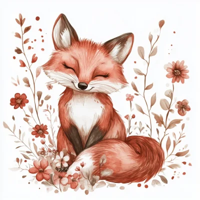 Whimsical Fox with Flowers