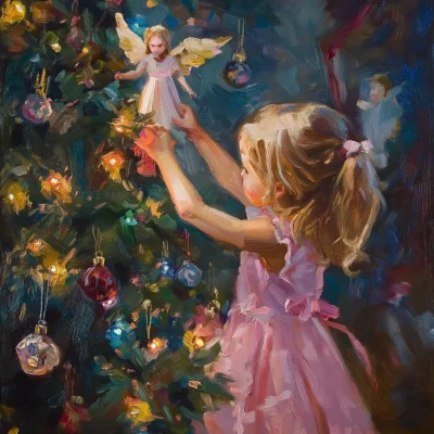 Little Girl with Christmas Tree