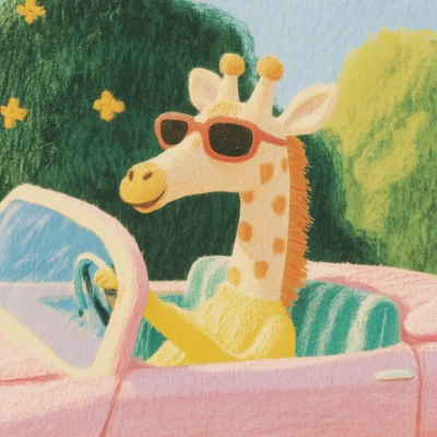 Giraffe Driving a Convertible