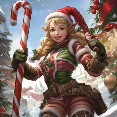 Blonde Christmas Elf with Candy Cane